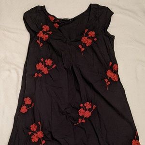 eShakti Black dress with red floral embroiderment